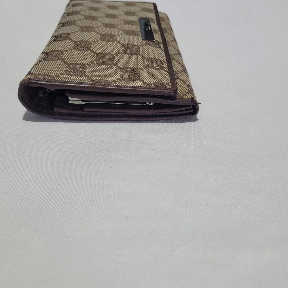 Gucci Brown Tan Wallet Card Holder Twist Lock Clutch Vintage Graphic Web Print - Picture 5 of 14